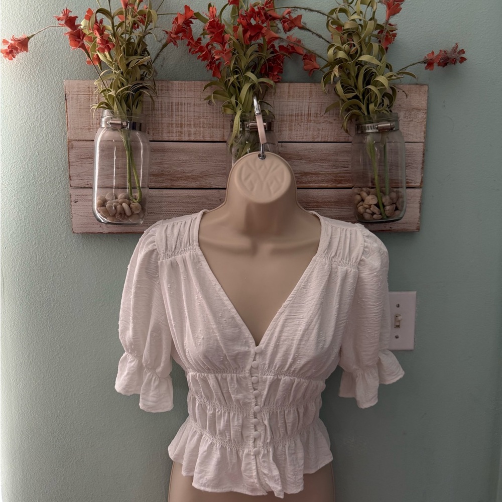 Chic White Ruched Blouse